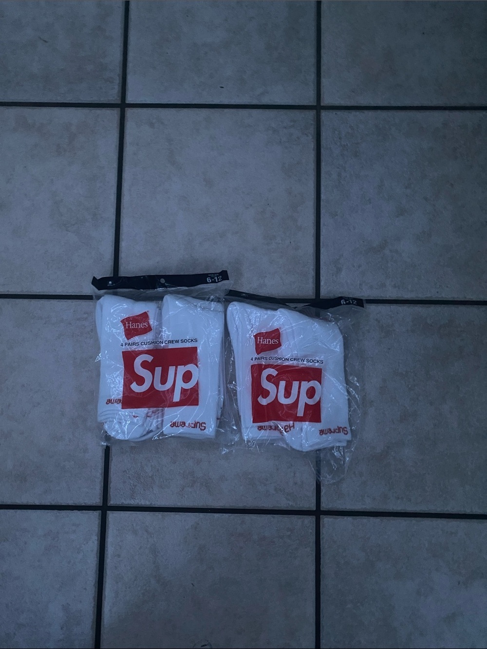 Hanes x Supreme White Crew Socks with Red Logo